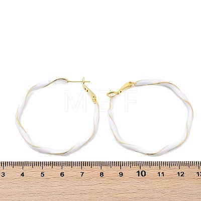 Brass Enamel Twist Ring Hoop Earrings EJEW-P301-01G-A-1