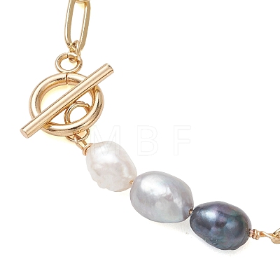 Rice Natural Cultured Freshwater Pearl & Brass Paperclip Chain Bracelets for Women BJEW-JB13543-01-1