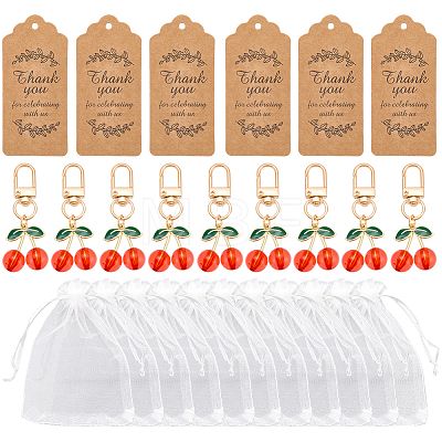 24Pcs Cherry Alloy Enamel Pendant Decorations HJEW-CP00076-1