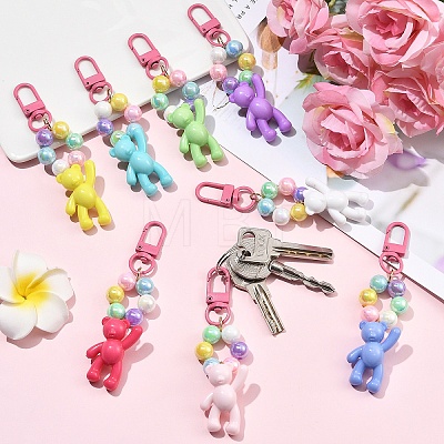 8Pcs 8 Colors Opaque Acrylic Round Bead & Bear Pendant Decorations HJEW-YW00366-1