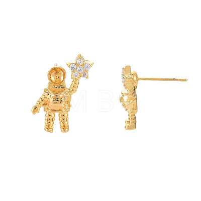 Brass Micro Pave Clear Cubic Zirconia Stud Earring Findings KK-S364-152-1