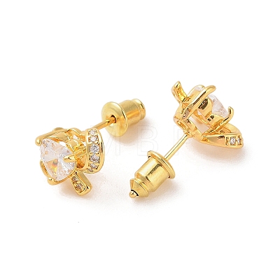 Rack Plating Brass Micro Pave Cubic Zirconia Stud Earrings EJEW-I304-06G-1