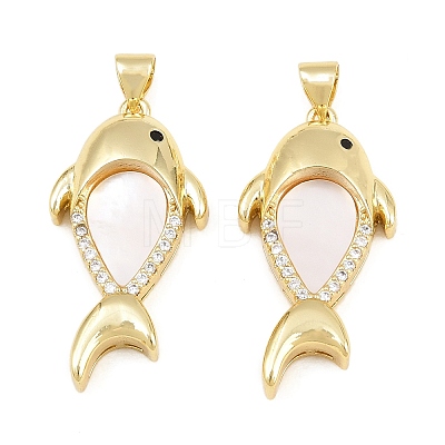 Brass Micro Pave Black Cubic Zirconia with White Shell Pendants CU-CBA9482-02G-07-1