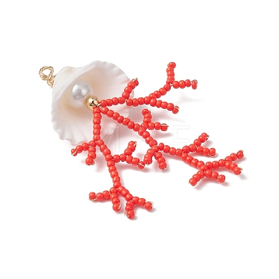 3Pcs Glass Seed Beaded & Clam Shell Big Pendants PALLOY-MZ01152-1