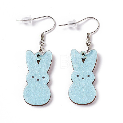 Rabbit Wooden Dangle Earrings EJEW-D189-01E-1