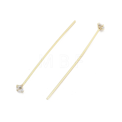 Brass Micro Pave Clear Cubic Zirconia Head Pins KK-M306-09G-02-1