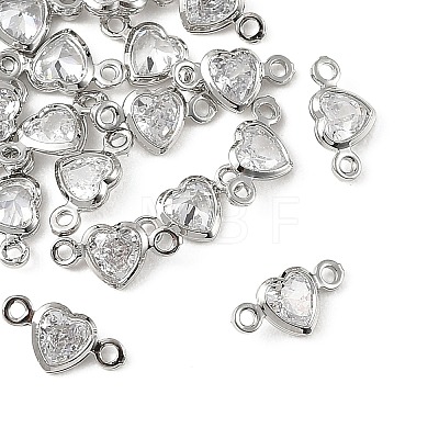 SHEGRACE Brass Pave Clear Cubic Zirconia Heart Connector Charms XGRQ2O907-448P-1