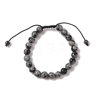 8mm Round Natural Snowflake Obsidian Braided Bead Bracelets BJEW-C067-01B-18-1