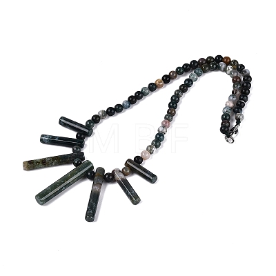 Natural Indian Agate Round Beaded Fan Bib Necklaces NJEW-N064-04D-1