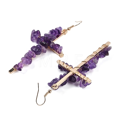 Natural Amethyst Cross Dangle Earrings EJEW-Z071-01G-03-1