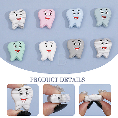 14Pcs 7 Colors Tooth Food Grade Eco-Friendly Silicone Beads SIL-FH0001-06-1