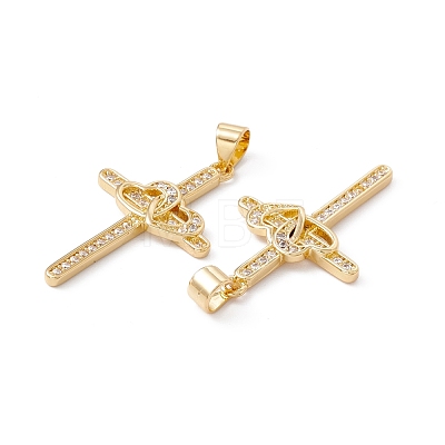 Rack Plating Brass Micro Pave Cubic Zirconia Pendants ZIRC-C040-45G-02-1