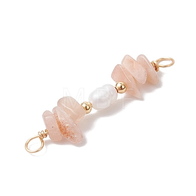 Natural Sunstone Chip & Natural Cultured Freshwater Pearl Rice Beaded Connector Charms PALLOY-JF03707-02-1