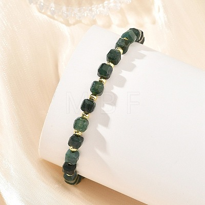 Faceted Cube Natural Moss Agate and Round Brass Beaded Bracelets BJEW-JB14445-1