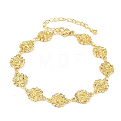 Virgin Mary Theme Brass Micro Pave Clear Cubic Zirconia Link Chain Bracelets for Women BJEW-A090-08B-G-1