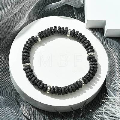 Natural Dyed Lava Rock Flat Round Beaded Stretch Bracelets for Men BJEW-JB09714-02-1
