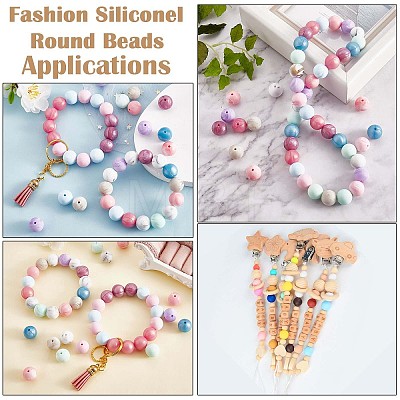 100Pcs 15mm Silicone Beads Multicolor Round Silicone Beads Kit Loose Bulk Silicone Beads for Keychain Making Necklace Bracelet Crafts JX325A-1