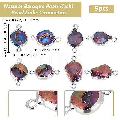 Beebeecraft 5Pcs Plated Natural Baroque Pearl Keshi Pearl Connector Charms PEAR-BBC0001-17-1