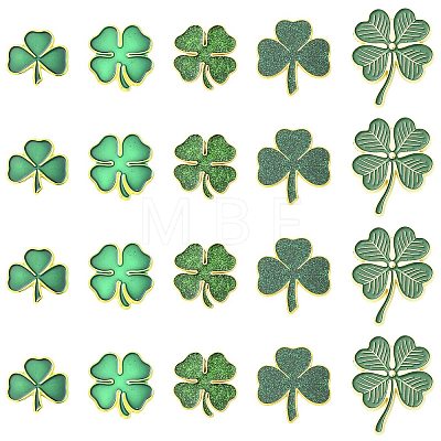 20Pcs 5 Styles Saint Patrick's Day Clover Alloy Enamel Lapel Pin Back Brooches for Backpack Clothes JEWB-CJ0003-65-1