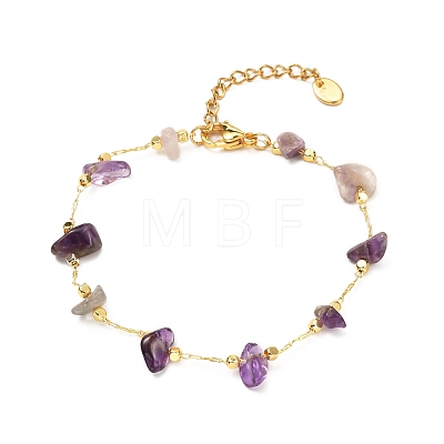 Natural Mixed Gemstone Chip Beaded Bracelet for Girl Women BJEW-JB06983-1
