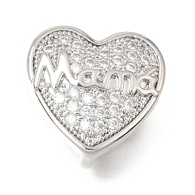 Mother's Day Brass Micro Pave Cubic Zirconia Slide Charms KK-E802-21P-B-1