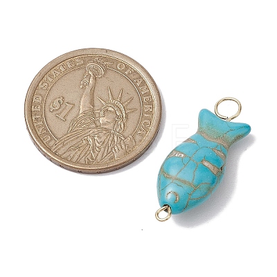 Synthetic Turquoise Fish Connector Charms PALLOY-JF02656-1