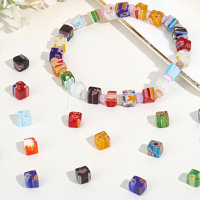 180Pcs Cube Handmade Millefiori Glass Beads LK-PA0001-08-1