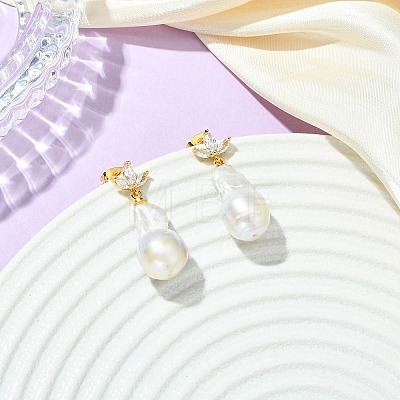 Brass Micro Pave Cubic Zirconia Stud Dangle Earrings for Women EJEW-JE07279-01-1
