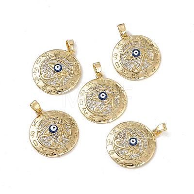 Brass Clear Cubic Zirconia Pendant with Enamel Evil Eye KK-E068-VA183-2-1