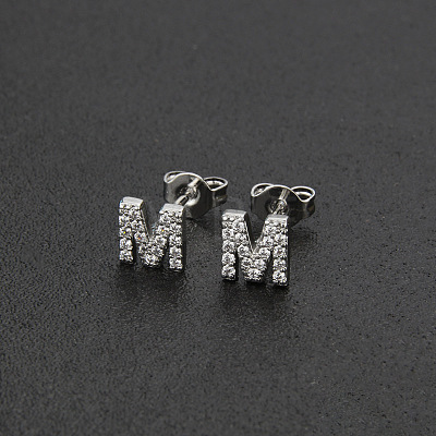 Brass Micro Pave Clear Cubic Zirconia Stud Earrings FS-WGC2F12-13-1
