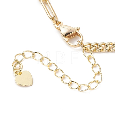 Brass Flat Round with Word Love & Natural Keshi Pearl Heart Charms Bracelets BJEW-JB13483-1