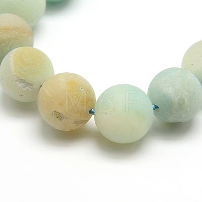 Frosted Natural Flower Amazonite Round Bead Strands G-M064-12mm-07-1