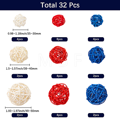 32Pcs 9 Styles Wicker Rattan Balls AJEW-SC0004-29-1