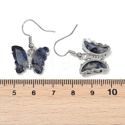 Natural Sodalite Brass Dangle Earrings EJEW-M081-01P-09-1