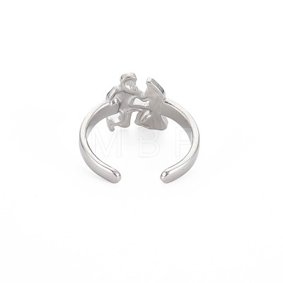 Non-Tarnish 304 Stainless Steel 12 Constellations/Zodiac Signs Open Cuff Ring for Women RJEW-S405-156P-I-1