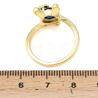 Bunny & Bowknot Brass Micro Pave Cubic Zirconia Cuff Rings for Women RJEW-A088-10G-03-1