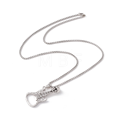 Alloy Skull Guitar Pendant Necklace with 201 Stainless Steel Box Chains NJEW-E016-08AS-1