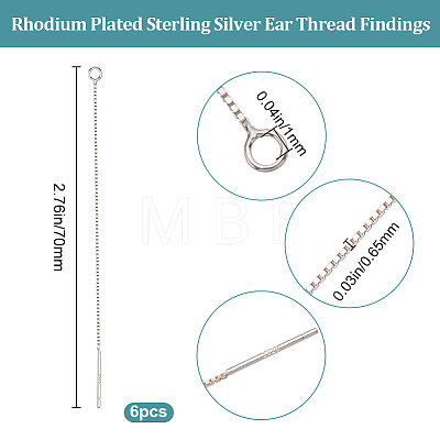 Anti-Tarnish 3 Pairs Rhodium Plated 925 Sterling Silver Stud Earring Findings STER-BBC0006-73B-1