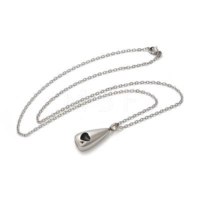 304 Stainless Steel Black Enamel Heart Teardrop Keepsake Ashes Memorial Necklaces NJEW-P326-06P-1