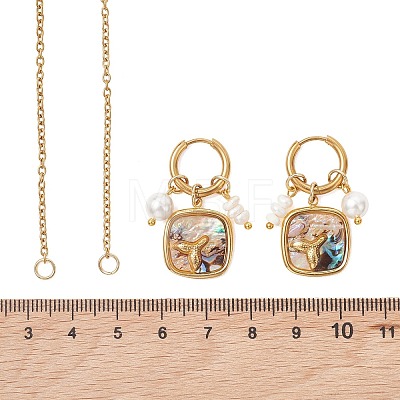 Abalone Shell Pendant Necklace & Hoop Earrings with Shell Pearl & Natural Freshwater Pearls SJEW-JS01379-02-1