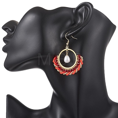 Flat Round Glass Dangle Earrings EJEW-MZ00705-1