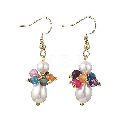 Natural Agate & Shell Pearl Dangle Earrings EJEW-JE07364-1