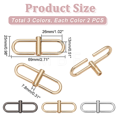 WADORN 6Pcs 3 Colors Zinc Alloy Adjustable Alloy Clip Buckles for Bag Chain Strap DIY-WR0003-07-1