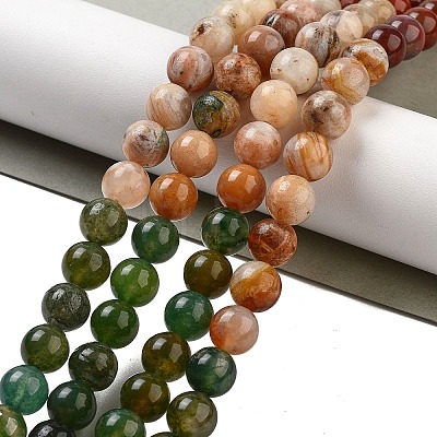 Natural Bamboo Leaf Agate and Indian Agate Beads Strands G-B095-A04-02-1