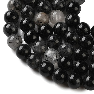Natural Tourmalinated Quartz Beads Strands G-C268-B06-02-1