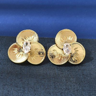 Brass Clear Cubic Zirconia Stud Earrings for Women EJEW-A162-03G-1
