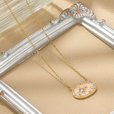 Brass Micro Pave Cubic Zirconia Star Oval Pendant Necklaces NJEW-R018-04G-01-1