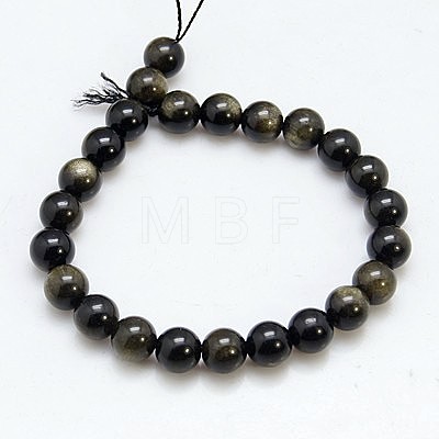Natural Golden Sheen Obsidian Beads Strands G-C076-12mm-5-1