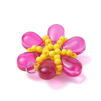 Beaded Flower Charms PALLOY-MZ00438-04-1