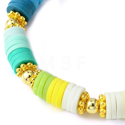 Polymer Clay Disc & Alloy Round Beaded Stretch Bracelet BJEW-JB09638-02-1